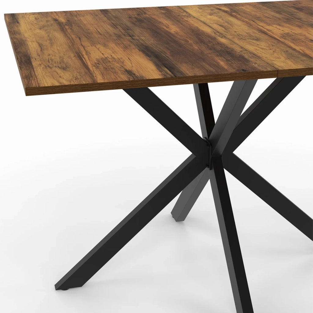 IDMarket - Tavolo da pranzo rettangolare ALIX per 6 persone con gamba a ragno nera e piano in legno scuro HAWKINS 110 cm