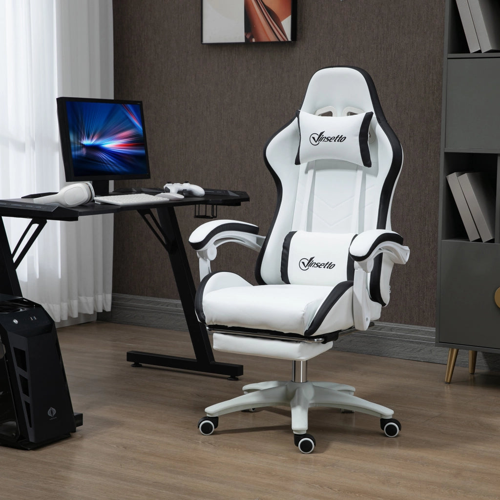 Sedia Gaming ¨C zephmum ¨C Bianco e Nero, Schienale Regolabile, 65x65x121-129 cm