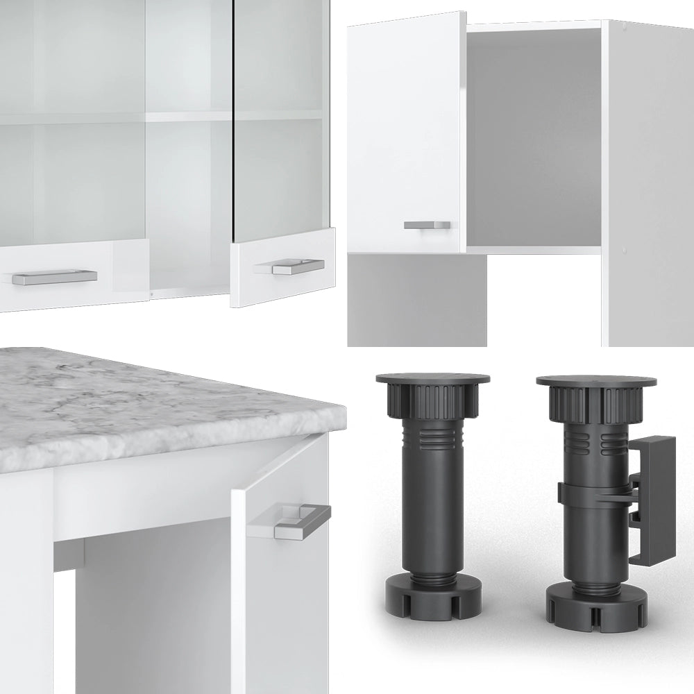 Cucina angolare completa R-Line Bianco lucido/Bianco 247 x 237 cm, PL Rovere Vicco