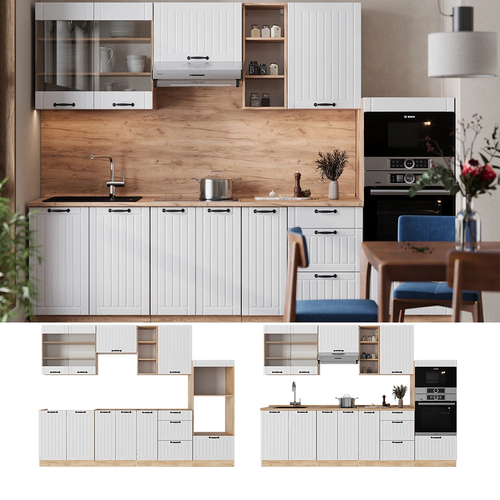 Cucina componibile Fame-Line Bianco rustico/Rovere dorato 280 cm, PL Rovere Vicco