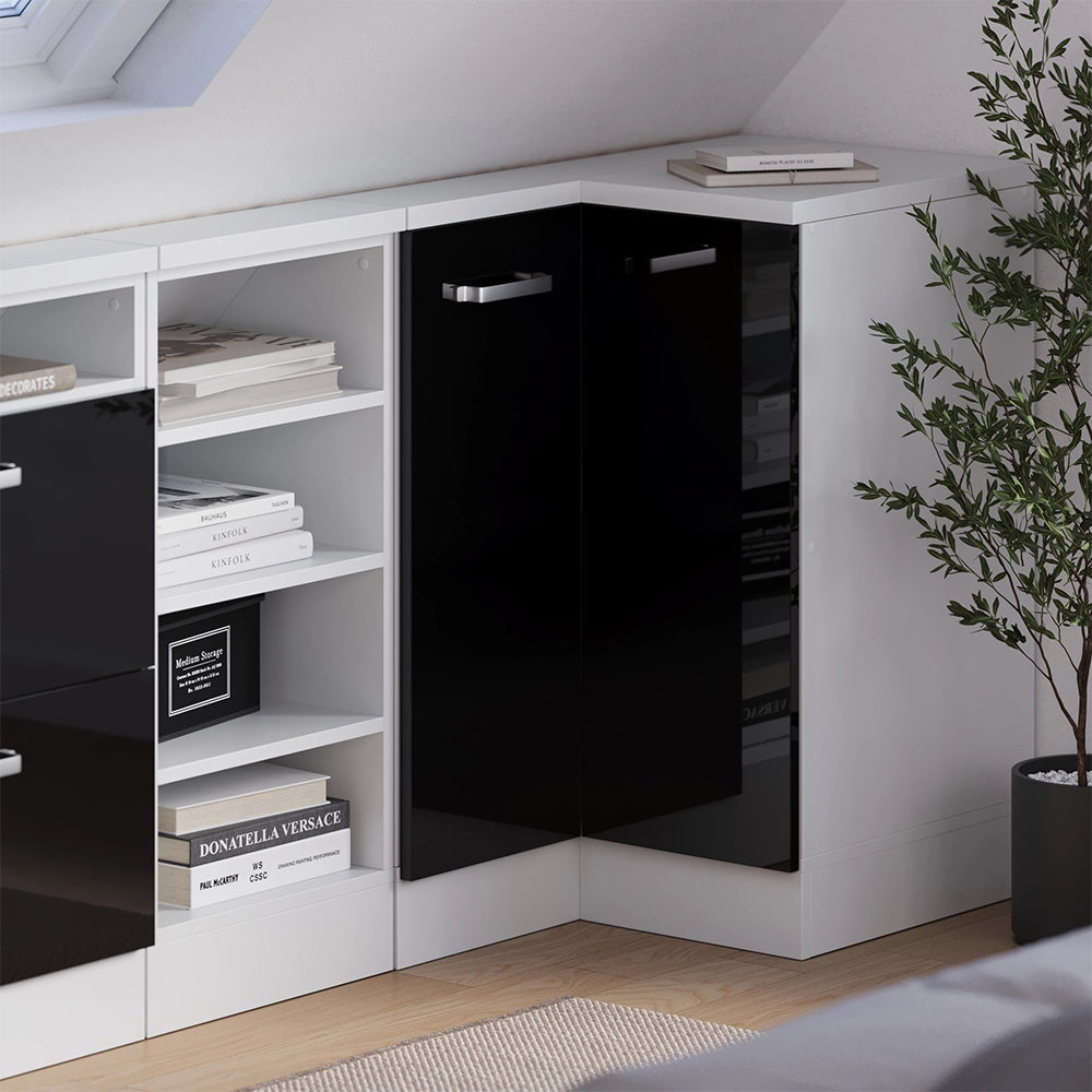 Mobile sottotetto Mobile angolare Rion Nero lucido/Bianco 75.6 x 83.8 cm con 1 porta Vicco