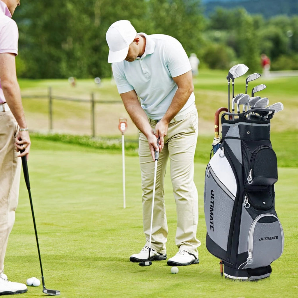 Borsa da Golf con 14 Divisori, Sacca per Mazze da Golf con Borsa Termica, Cappuccio Impermeabile, Maniglie e Tracolla, Ideale per Uomini e Donne, Nero e Grigio