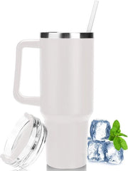 Bicchierino termico in acciaio inossidabile a doppia parete 1180 ml - con maniglia e beccuccio - per caffè, acqua e tè caldo e freddo - BPA-free - bianco