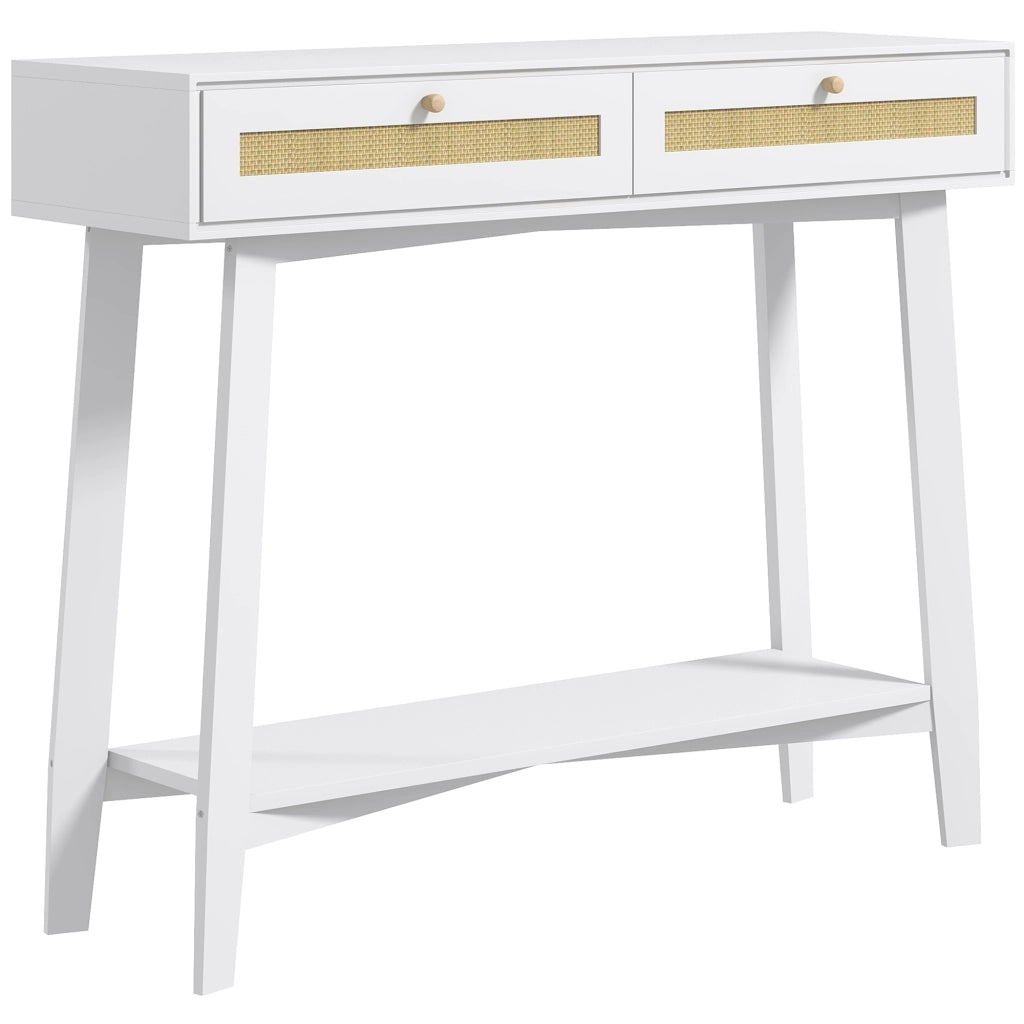 Consolle Ingresso con 2 Cassetti ¨C zephmum ¨C Ratan Bianco 100x30x81