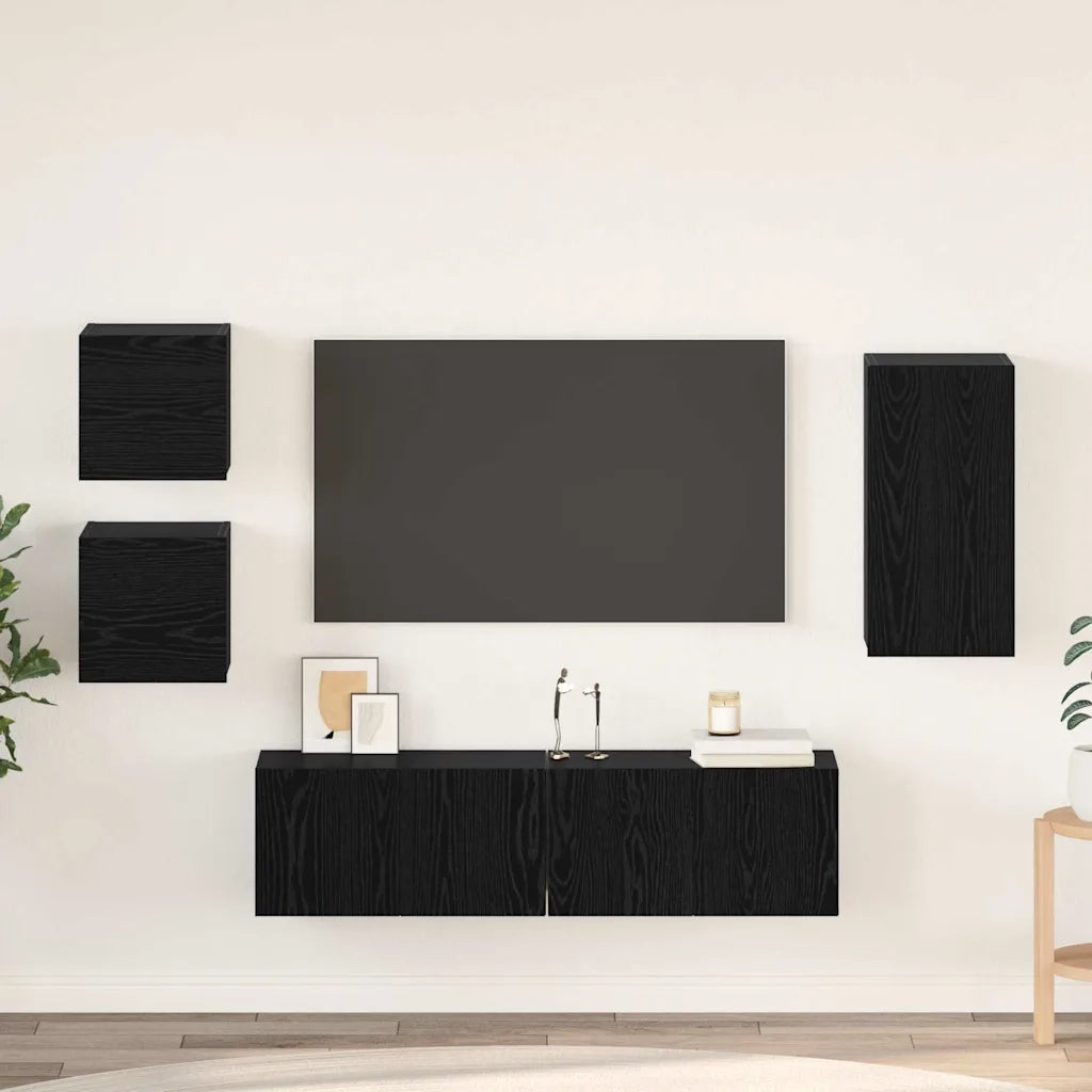 vidaXL Set mobile TV 5 pcs Rovere nero Legno multistrato
