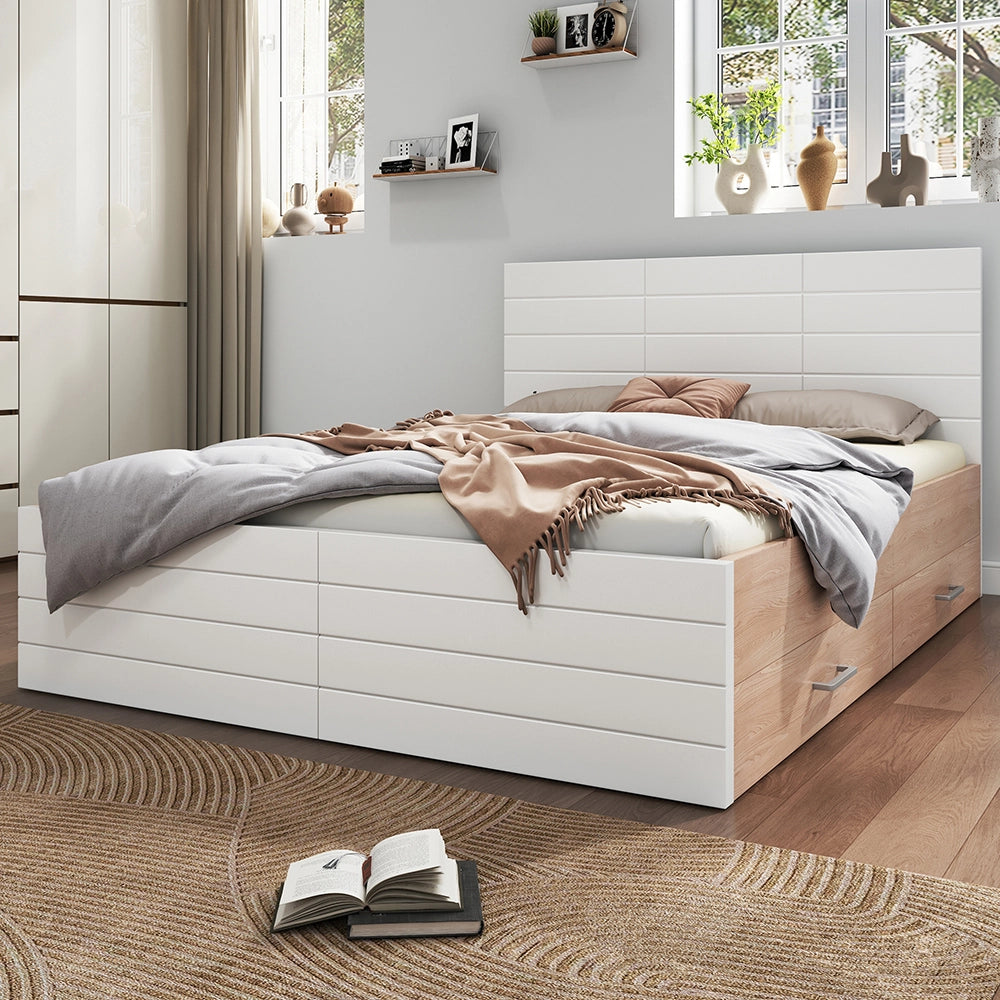 Letto con contenitore 160x200 cm - Xylo - 2 cassetti e rete a doghe bianco