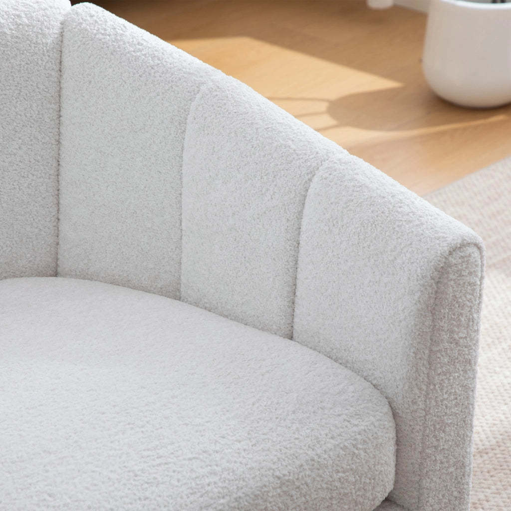 Poltrona Pouf Rotante in Tessuto Chenille con Poggiapiedi ¨C MINIMAL ¨C Avorio