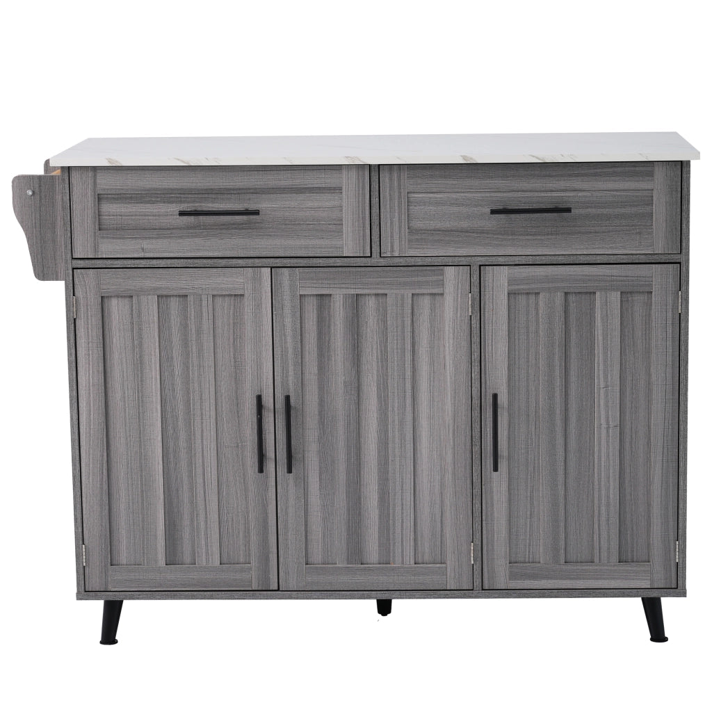 Carrello da Cucina con 2 Cassetti; 3 Vani; Piano Ribaltabile; Portaasciugamani e 5 Ruote; in MDF; 129x46x91;5 cm; Grigio e Bianco
