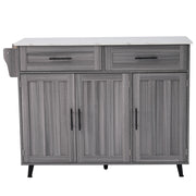 Carrello da Cucina con 2 Cassetti; 3 Vani; Piano Ribaltabile; Portaasciugamani e 5 Ruote; in MDF; 129x46x91;5 cm; Grigio e Bianco