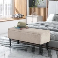 Panca Fondoletto con Vano Contenitore da 57L e Rivestimento Bouclé, 95x38x45 cm, Beige
