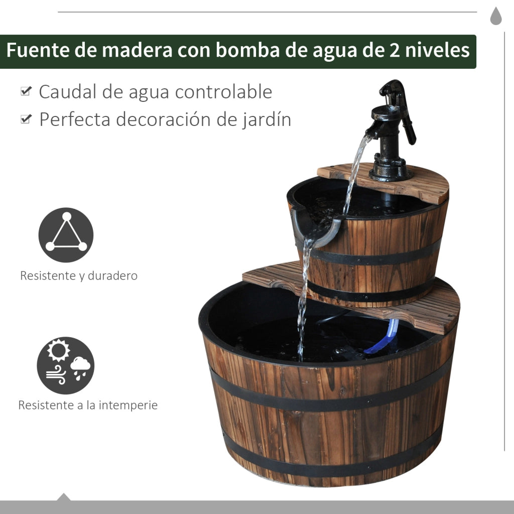 Fontana da Giardino a Cascata 2 Livelli ¨C Zephmum ¨C 44.5x44.5x58.5 cm Legno Naturale