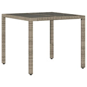Tavolo da Giardino | Tavolino da esterno Piano in Vetro Grigio 90x90x75 cm Polyrattan