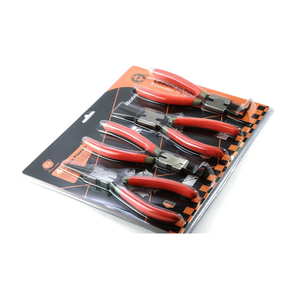 Trade Shop - Set 4 Pinze Circolari Anelli Elastici Interni Esterni 180mm Dritte E Angolo 90° -