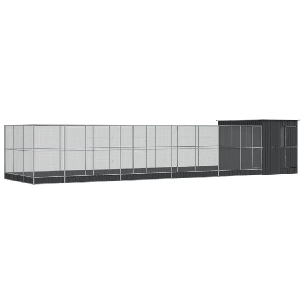 Voliera a gabbia con estensione in argento 1118 x 303 x 216 cm acciaio argento 02_0045645