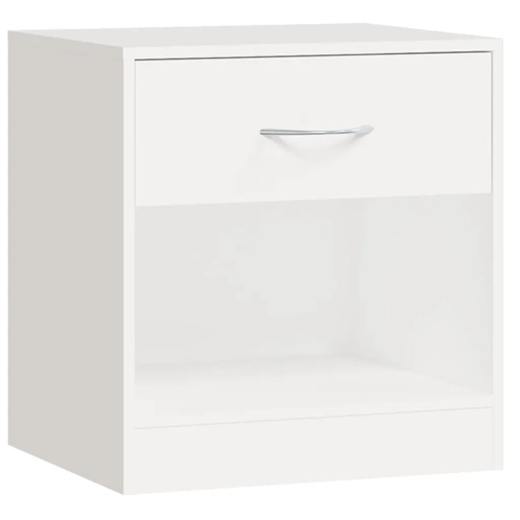 Comodini 2 pz con Cassetto-Set di 2 Tavolino da notte Bianchi