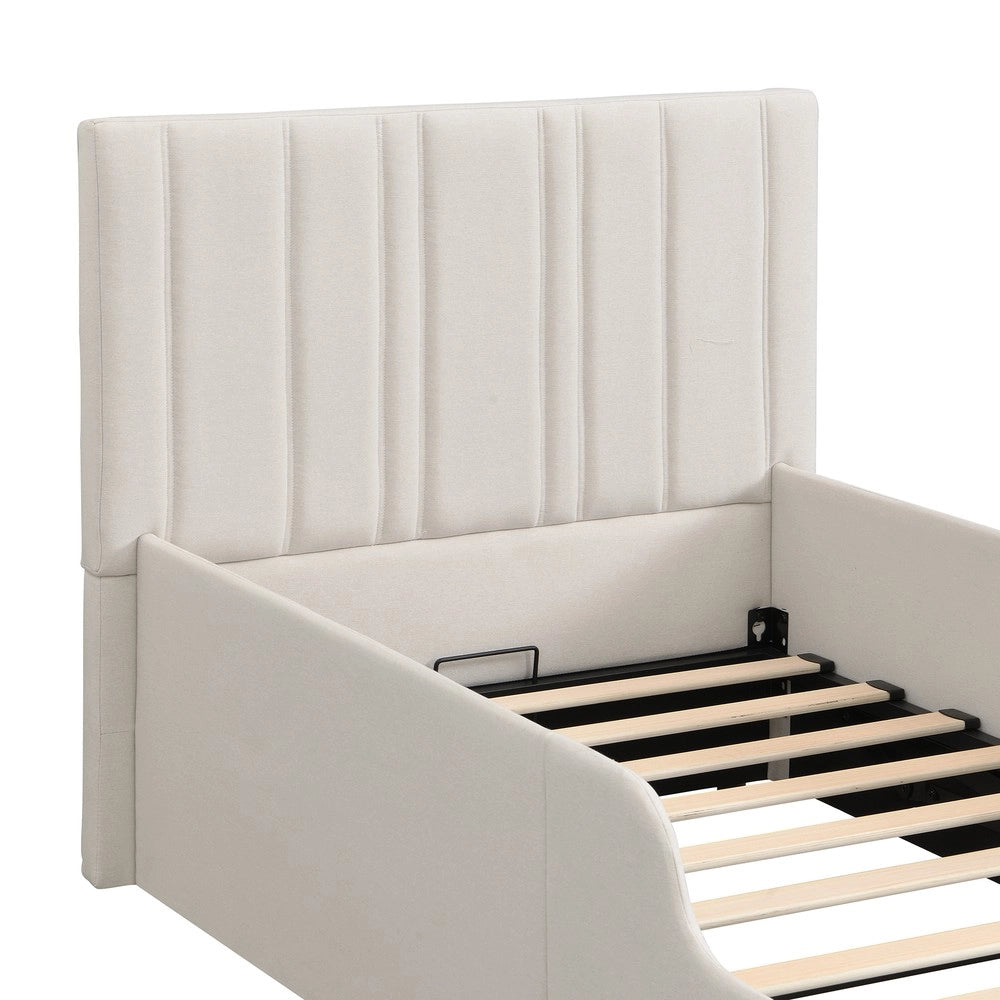 Letto Imbottito Singolo con Contenitore e Rete a Doghe ¨C Xylo ¨C 90x200 Beige