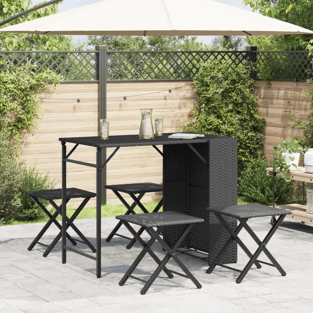 Set da Pranzo da Giardino Pieghevole 5 pz | Set Salotto da Giardino Nero in Polyrattan