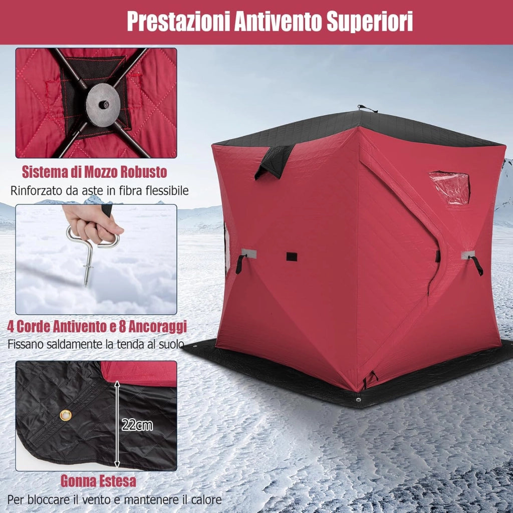 Tenda da Pesca sul Ghiaccio, Capanna di Ghiaccio in Tessuto Oxford con Finestre, Protezione Termica, Antivento e Impermeabile, per Pesca Invernale, per 2 Persone