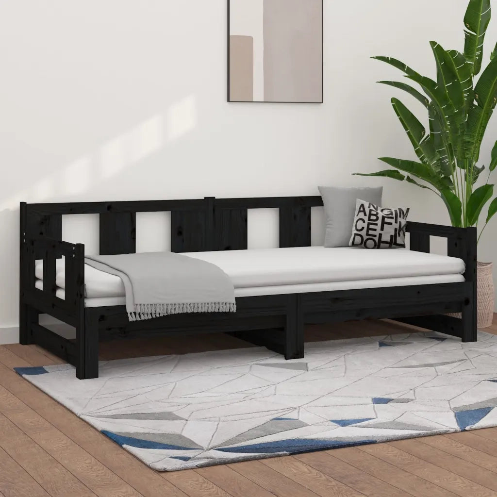 Dormeuse Estraibile Nera in Legno Massello di Pino 2x(80x200)cm 820291