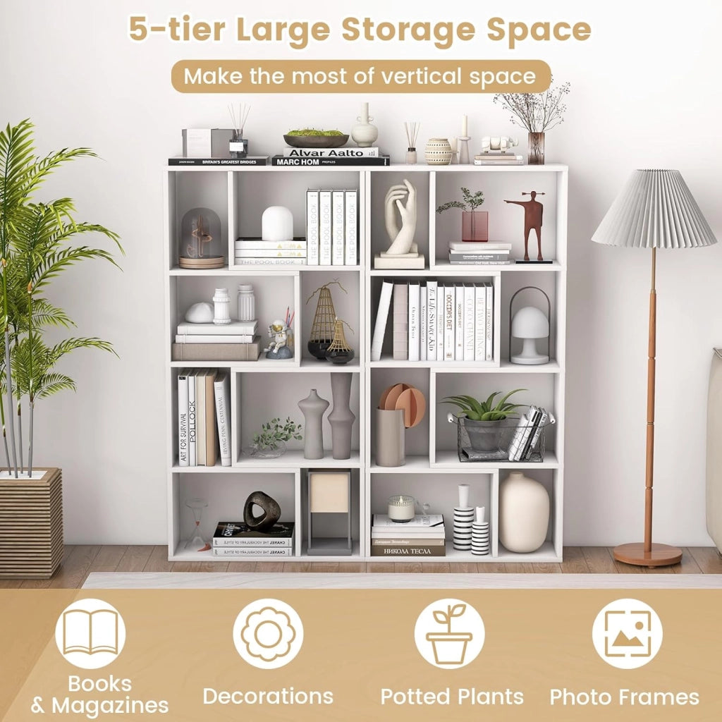 Libreria Mobile Portaoggetti a 8 Cubi, Scaffale Portaoggetti Camera da Letto con Kit Antiribaltamento, Libreria Autoportante in Legno per Soggiorno, Ufficio, 60 x 20 x 120 cm (Bianco)