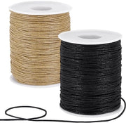 Cordone di cera 1 mm - 2 rotoli/set - Cotone - Burlywood/Nero - Per gioielli/ornamenti - Ampia gamma di applicazioni - Cordone per gioielli
