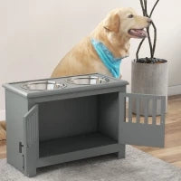 Stazione di Alimentazione Rialzata per Cani Grandi, 2 Ciotole in Acciaio Inossidabile, Spazio di Archiviazione, 35,5x60x30 cm, Grigio