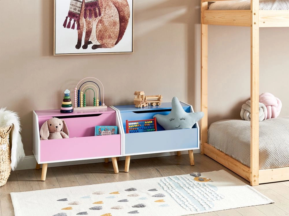 Mobiletto per bambini in MDF con gambe in legno di gomma con ripiano rosa cameretta moderna