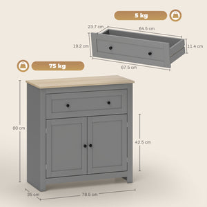 Credenza Cucina Bassa 78.5x35x80 cm con Cassetto e Armadietto in Legno Grigio