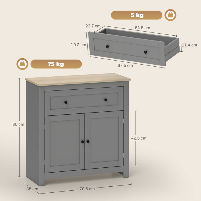 Credenza Cucina Bassa 78.5x35x80 cm con Cassetto e Armadietto in Legno Grigio