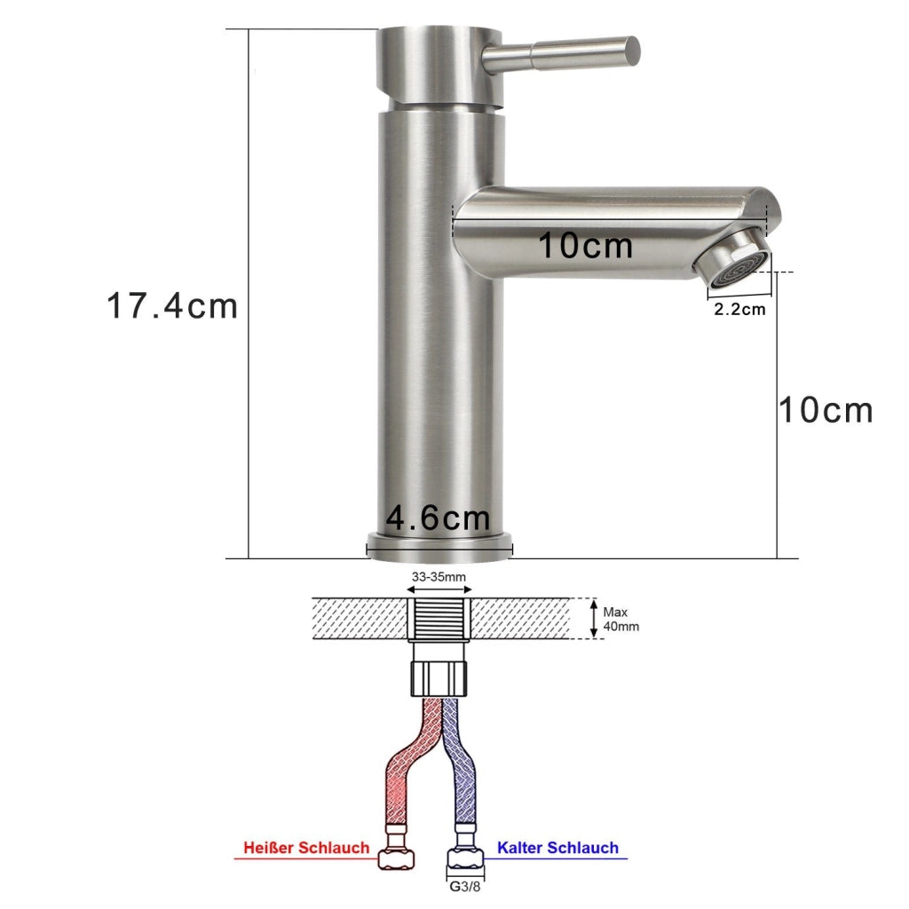 ZMH Rubinetto Lavabo Acciaio Inossidabile Miscelatore Monocomando Alta Pressione Acqua Calda/Fredda Per Bagno/Cucina