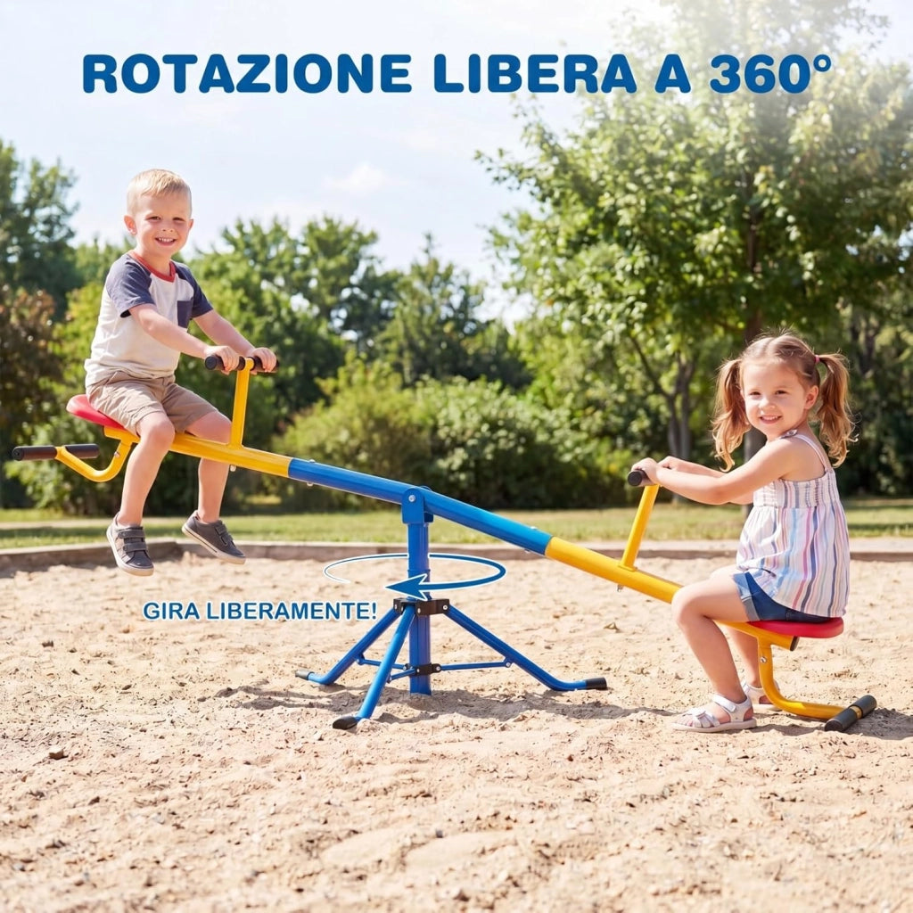 Altalena Basculante per Bambini, Altalena Saliscendi a 360° con Fermo per le Gambe, Altalena Basculante per Esterno Cortile e Parco Giochi, 2 Posti a Sedere