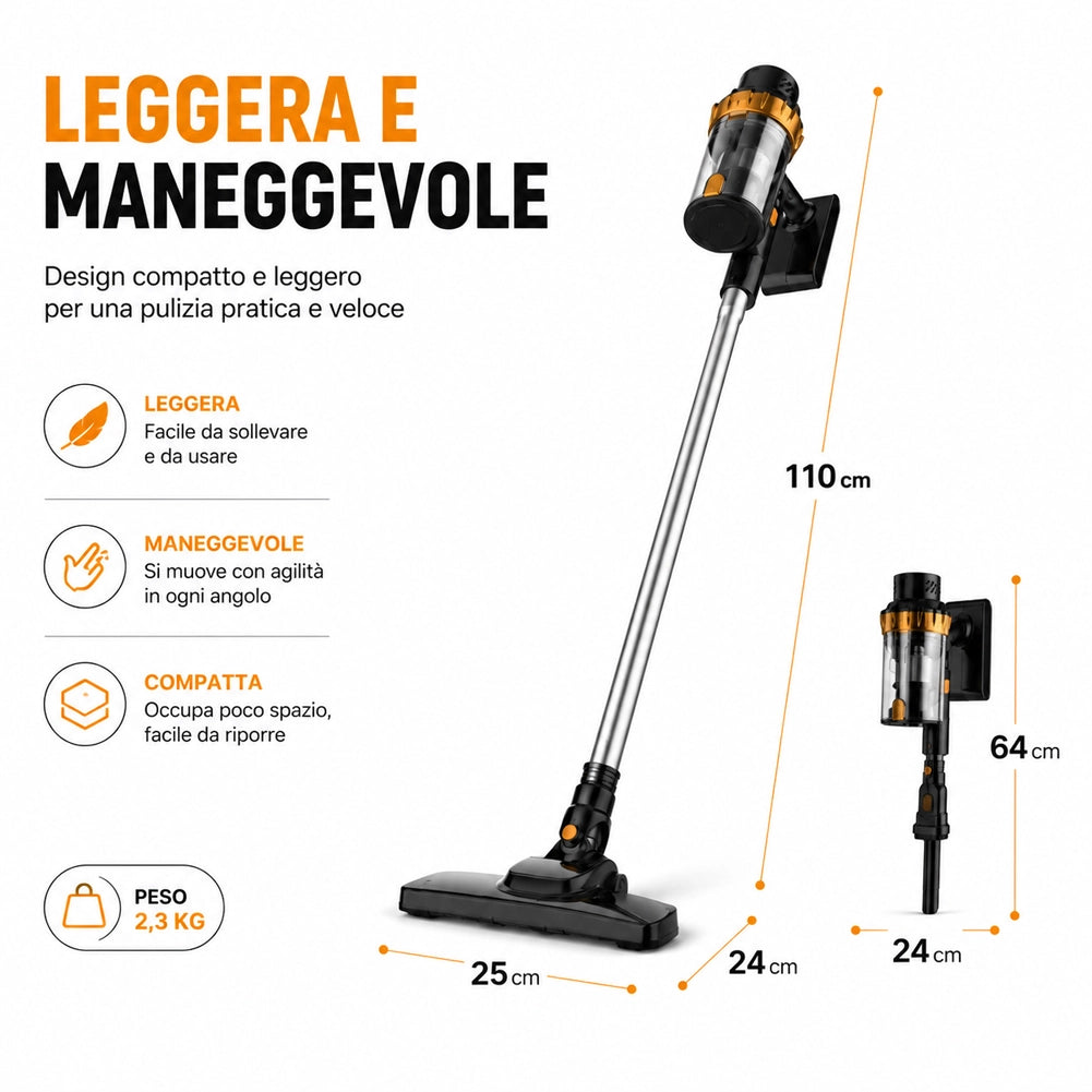 Scopa Elettrica 600W Senza Fili Aspirapolvere 3 in 1 BS3077 24x25x110 cm