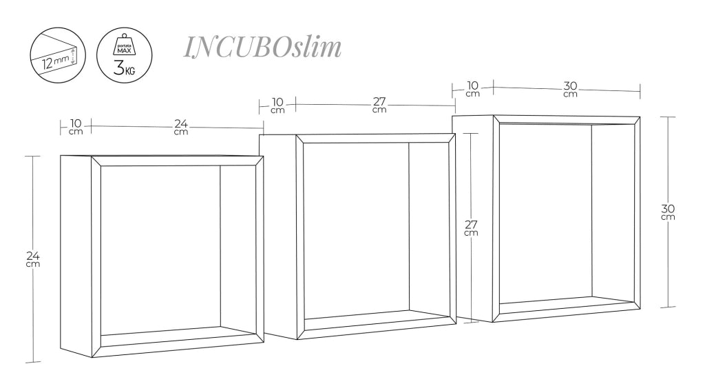 Set 3 Mensole da Parete Cubo in Fibra di Legno Incubo Slim Rovere Tabacco