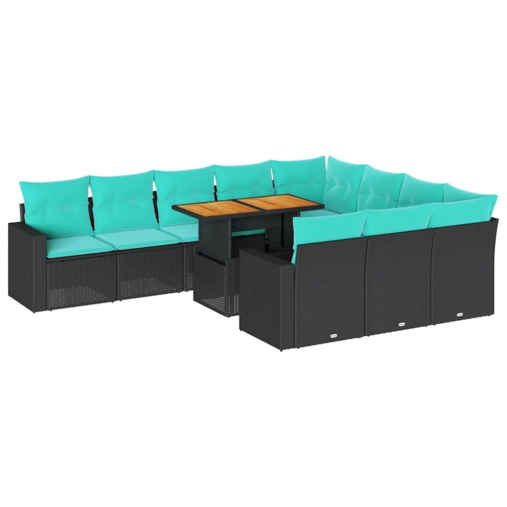 Set Divani da Giardino 11 pz con Cuscini in Polyrattan Nero