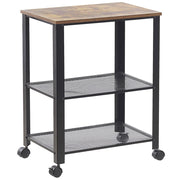Carrello da Cucina in Legno di Pino Nero 40L x 50L x 86H cm 3 Ripiani Cassetto Posate Portabottiglie Rotelle