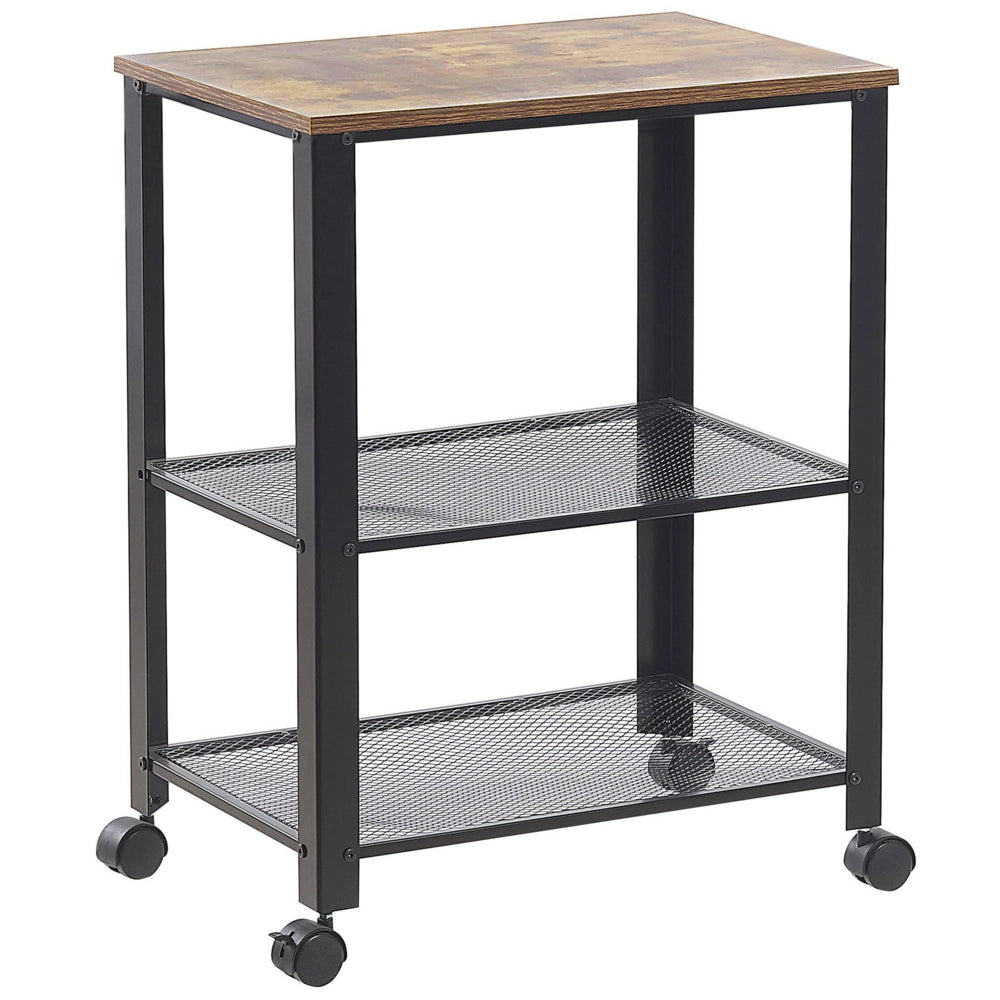 Carrello da Cucina in Legno di Pino Nero 40L x 50L x 86H cm 3 Ripiani Cassetto Posate Portabottiglie Rotelle