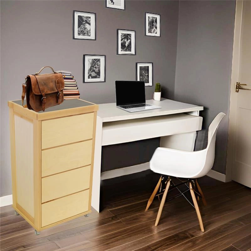 CASSETTIERA PRESTIGE NATURALE IN FAGGIO MASSELLO 4 CASSETTI CON GUIDE METALLICHE TOP IN CERAMICA RUOTE IN PLASTICA GOMMATA PIROETTANTI