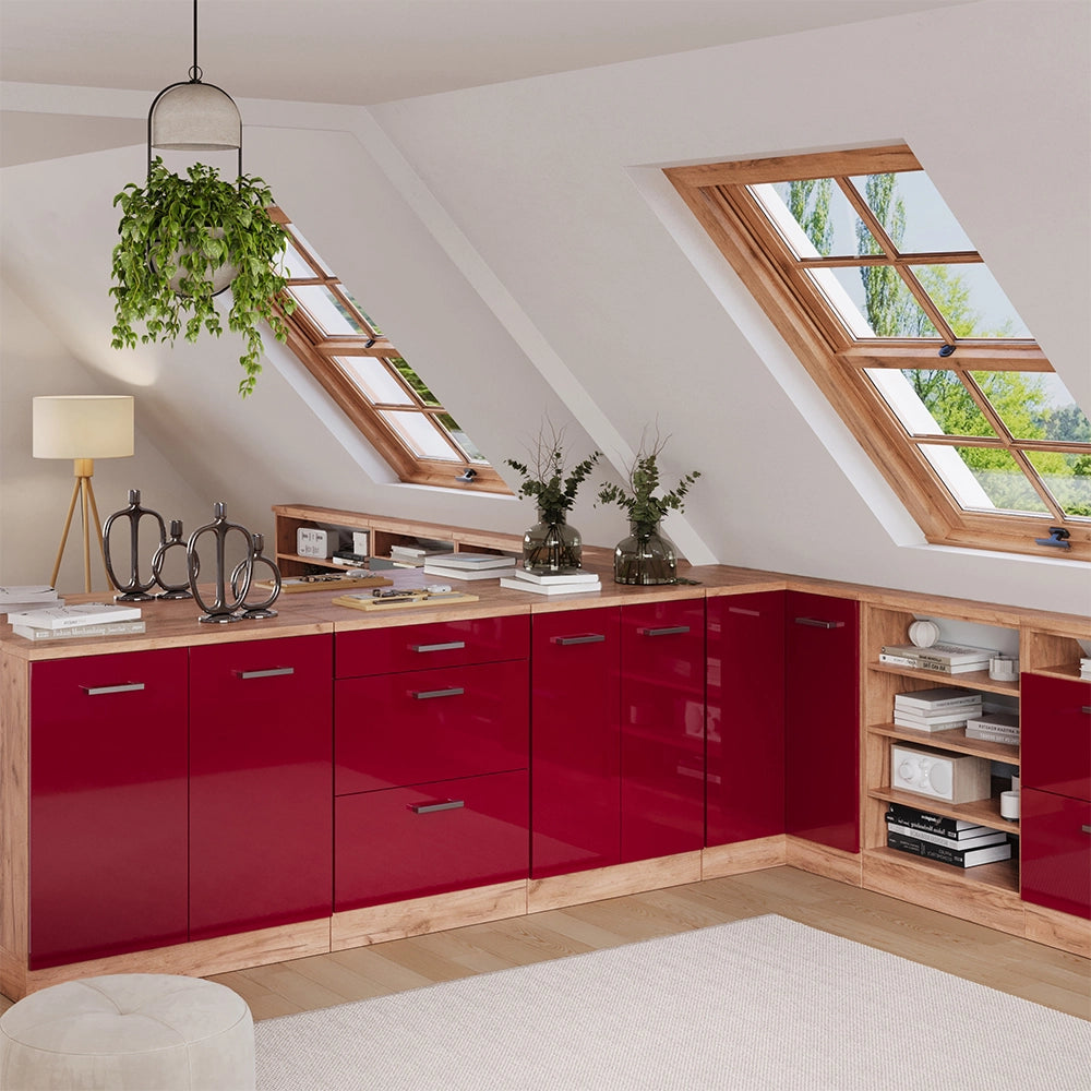 Mobile per mansarda Rion Rosso lucido/Rovere dorato 60 x 83.8 cm senza inclinazione con 2 ante Vicco
