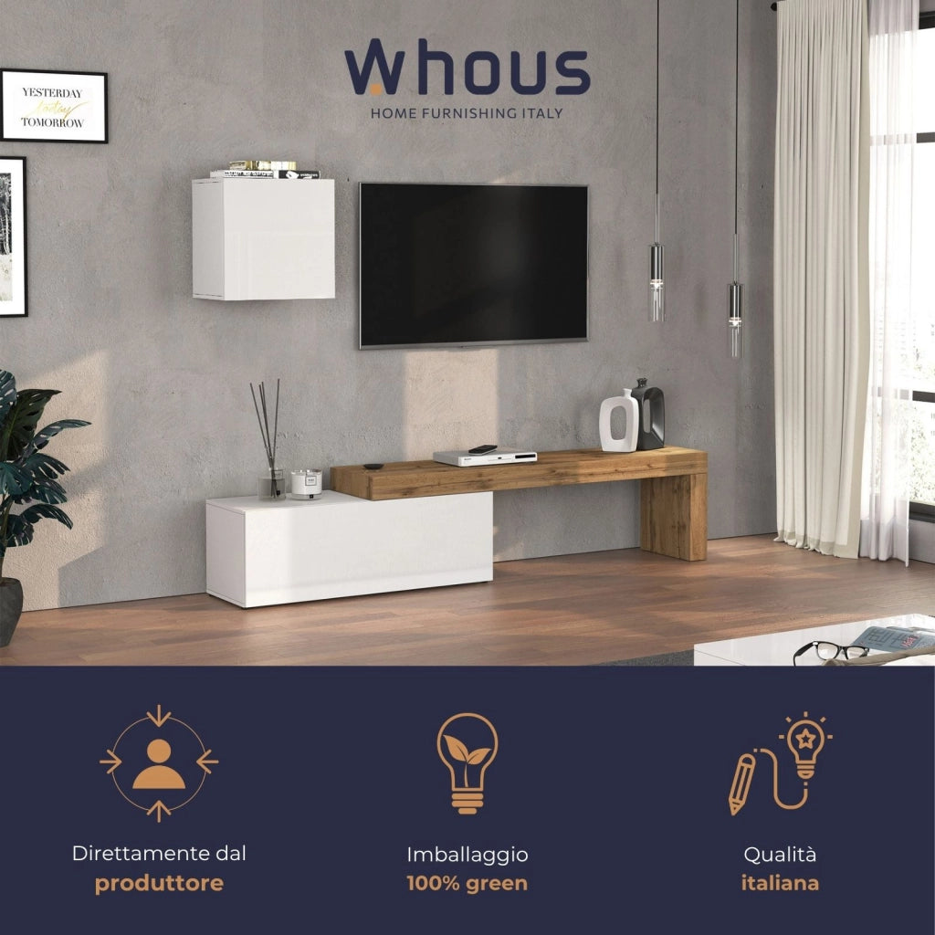 WHOUS Parete attrezzata Chronos set soggiorno bianco lucido e rovere 180/290x40 cm