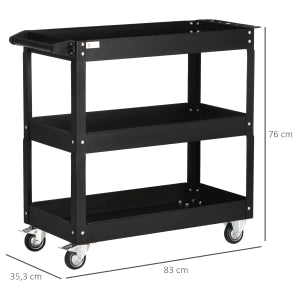 Carrello da officina in acciaio a 3 ripiani con ruote e maniglia, portata 150 kg, nero