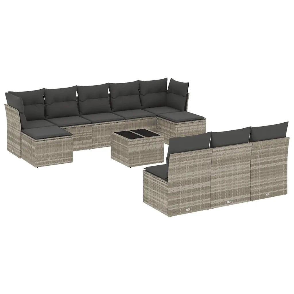 Set Divani da Giardino 11 pz con Cuscini in Polyrattan Grigio