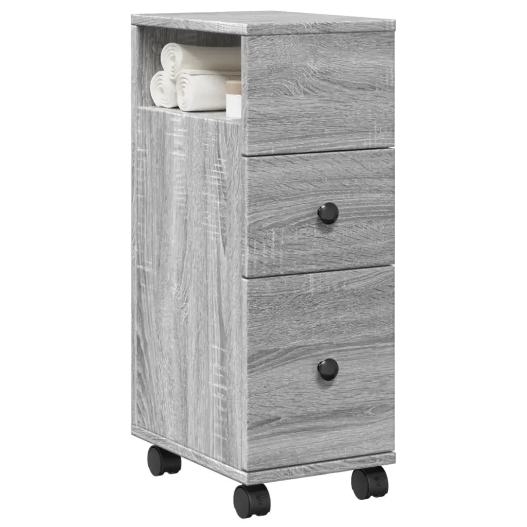 vidaXL Mobile da Bagno Stretto con Ruote Grigio Sonoma in Truciolato