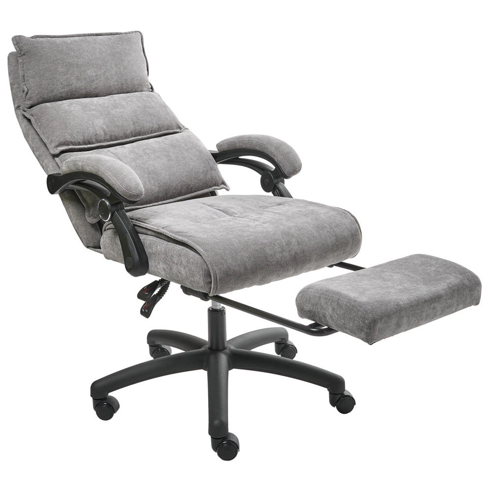 Sedia professionale per ufficio con rivestimento in ciniglia grigio Base girevole con poggiapiedi Schienale inclinabile
