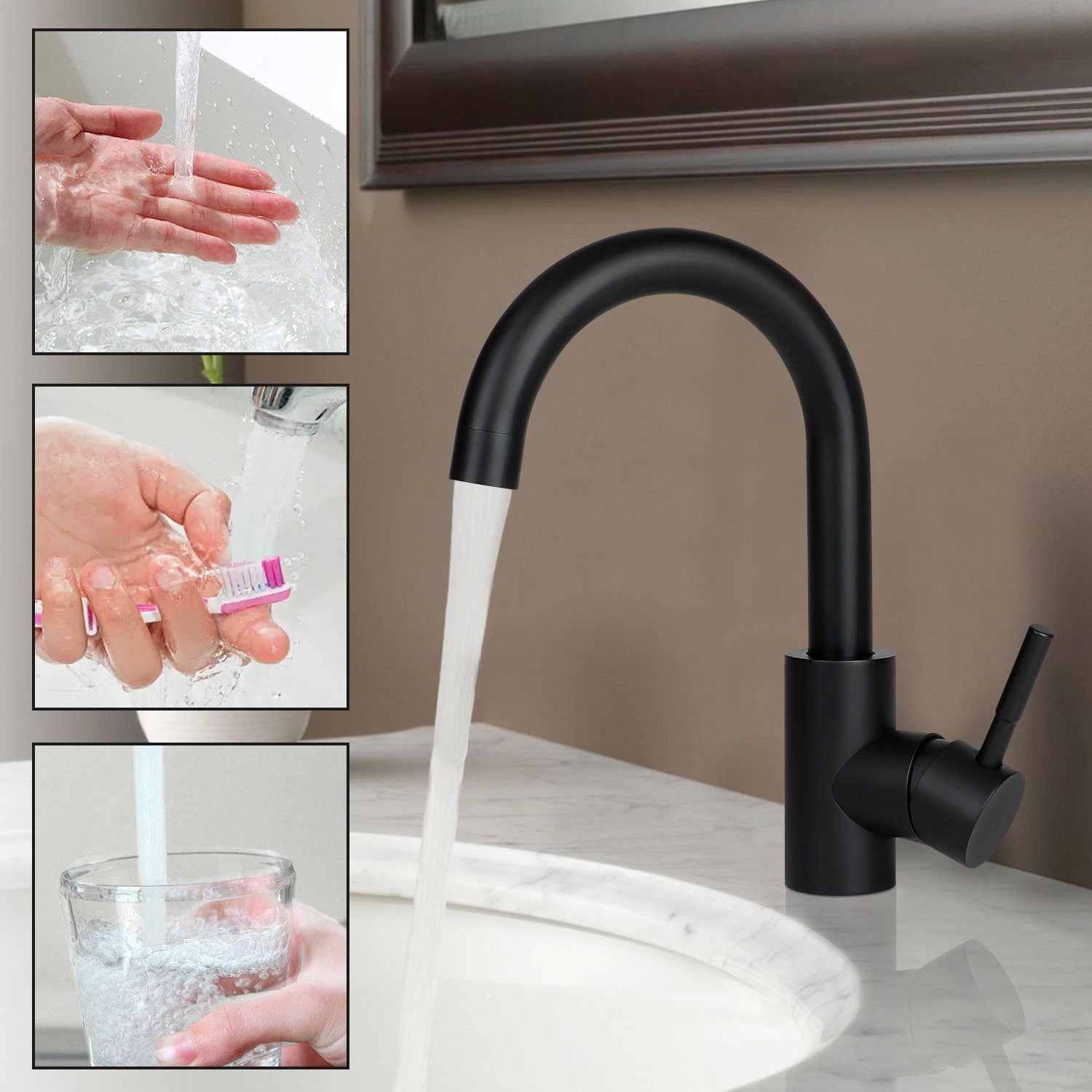 ZMH Rubinetto per bagno nero miscelatore per lavabo girevole a 360° acciaio inossidabile