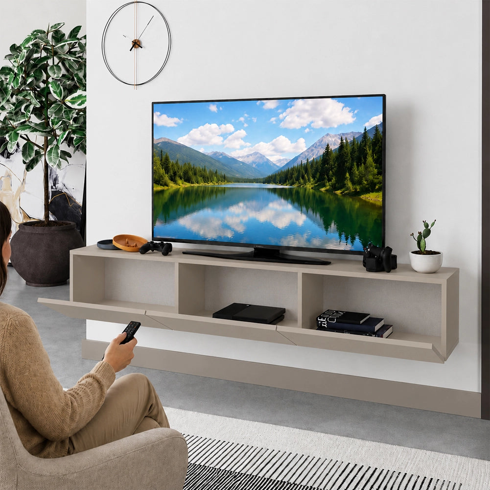 Mobile TV sospeso 180 x 30 cm FRANCY Sabbia con 3 Ante a ribalta Porta TV parete