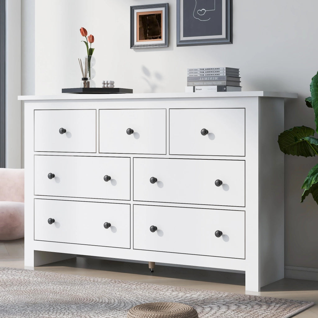 Credenza; 152x40x89 cm; con 7 cassetti; bianco