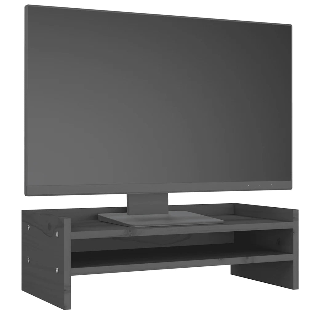 Supporto per Monitor Grigio 50x24x16 cm Legno Massello di Pino 813986