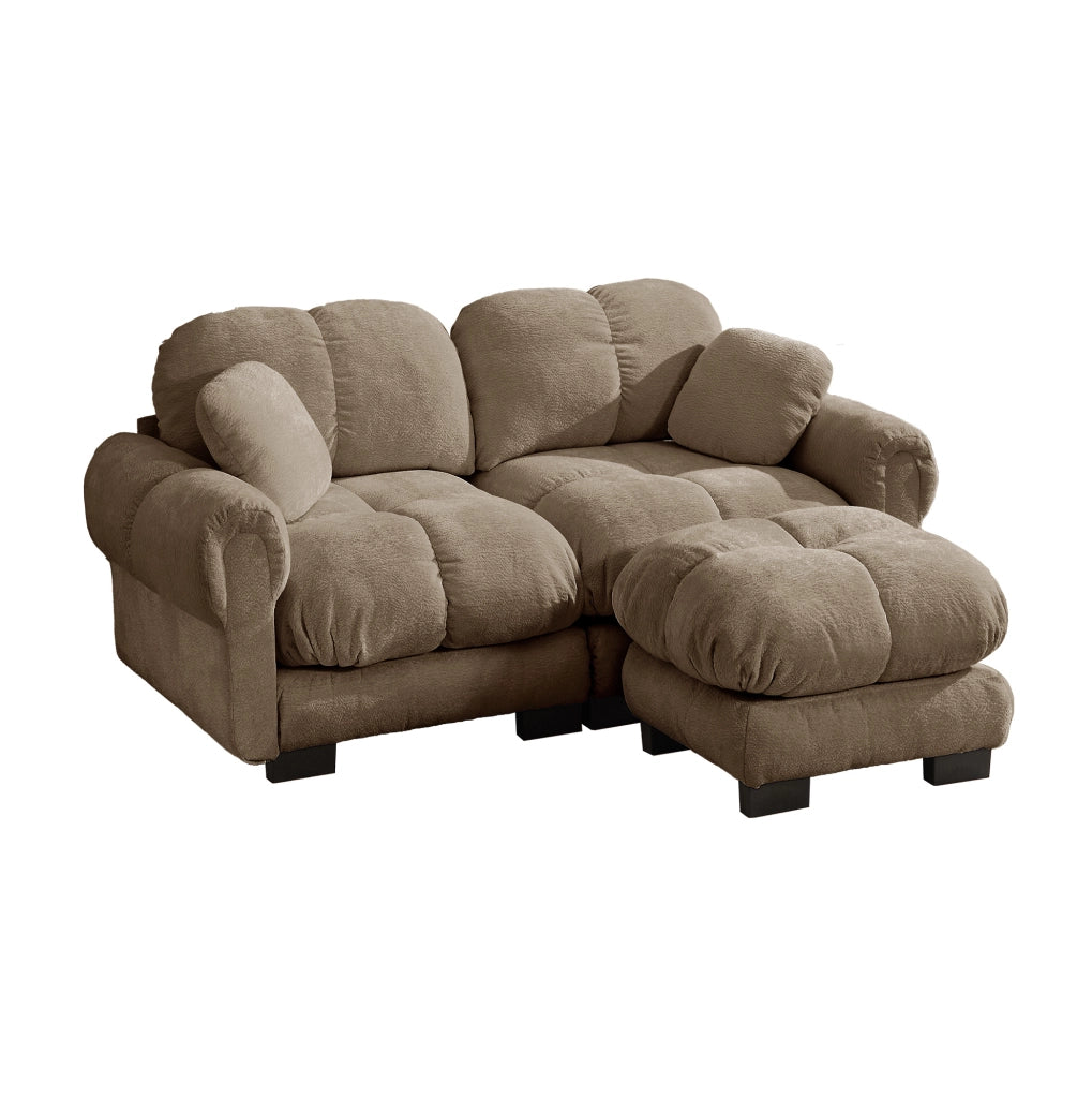 Divano angolare modulare 2 posti con pouf mobile 190x149x90 cm in ciniglia marrone