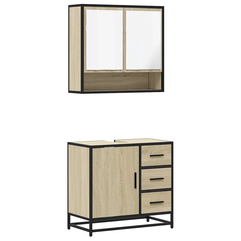 Set Mobili da Bagno 2 pz Rovere Sonoma in Legno Multistrato