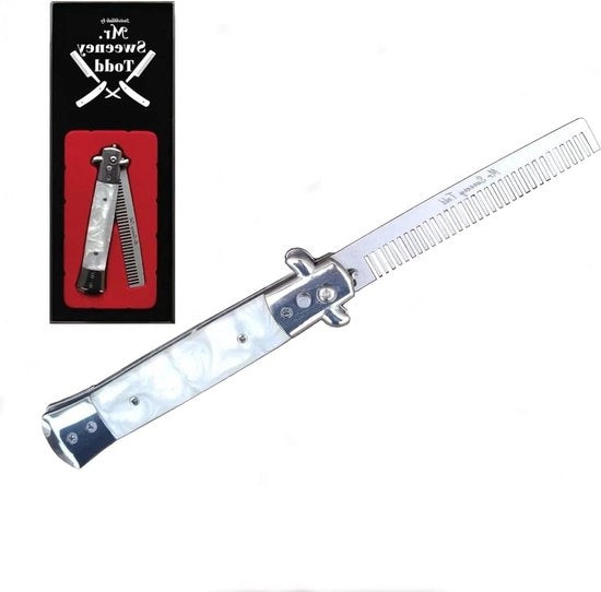 Coltellino a Sfida Opieggibile - Acciaio Inossidabile - Bianco - Pulsante - Flick Comb - Scatola di Presentazione